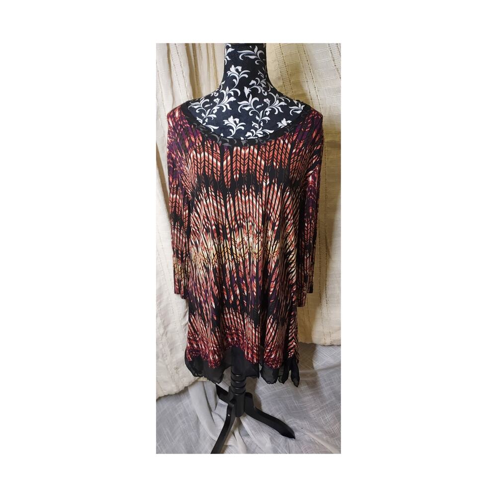 Cato Long Sleeve Geometric Patterned Blouse with Sheer Ruffle Trim Size 18/20W